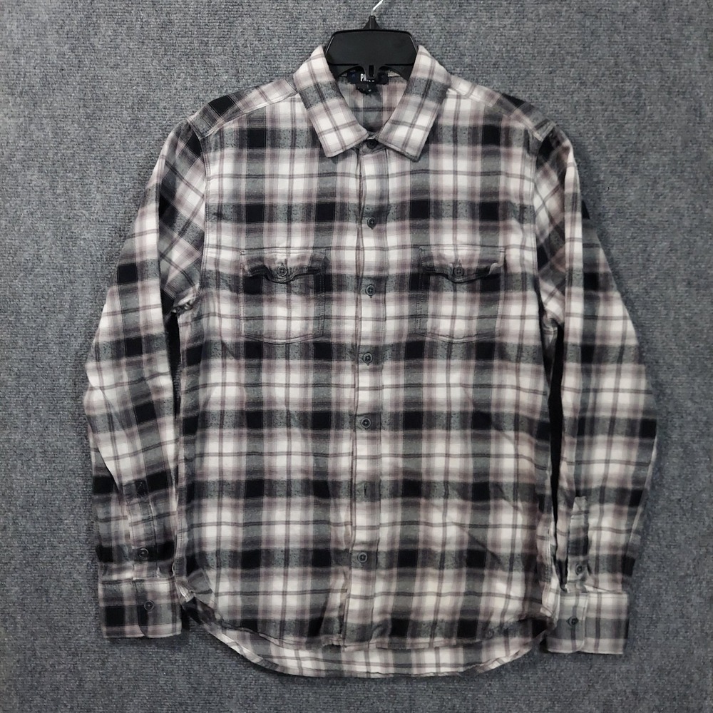 PAIGE‎ Brannon Flannel Shirt Mens Small Black Plaid Button Down M770A77-3987